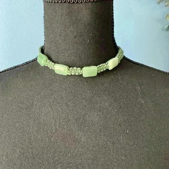 NWT Free People Sweet Caroline Choker ~ Green Cord and Natural Stone - Picture 2 of 5